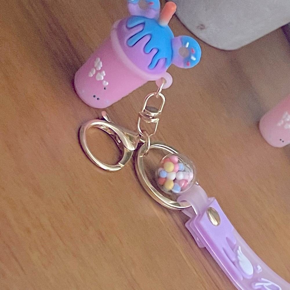 Cute ice cream milk tea key chain in purple color